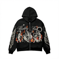 OMMIZ Sweat à capuche unisexe vintage surdimensionné à fermeture éclair, style streetwear personnalisé, 100% coton molletonné, épaules tombantes, motif araignée 1:1
