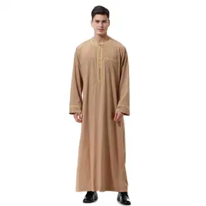 New Fashion Middle East Arab Men Long Sleeve O-neck Zipper Robe Male O-neck Ethnic India Long Shirt Casual Dress Robe