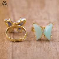 Bagues papillon, bijoux fins, bague de fiançailles, pierre naturelle malachite, cristal de quartz pour femme, cadeau d'anniversaire pour fille
