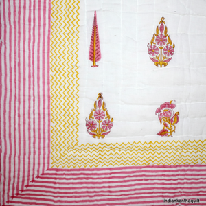 Edredón de algodón Jaipuri Razai hecho a mano con estampado a mano, colcha acolchada ajustada suave y acogedora ecológica, edredón indio de retazos - Product Image 1
