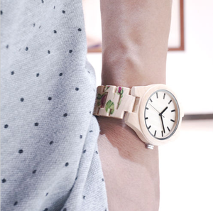 Diseño personalizado Clásico Señoras <span class=keywords><strong>Pino</strong></span> Relojes de madera Impresión de flores Banda Relojes de madera Mujeres - Product Image 6