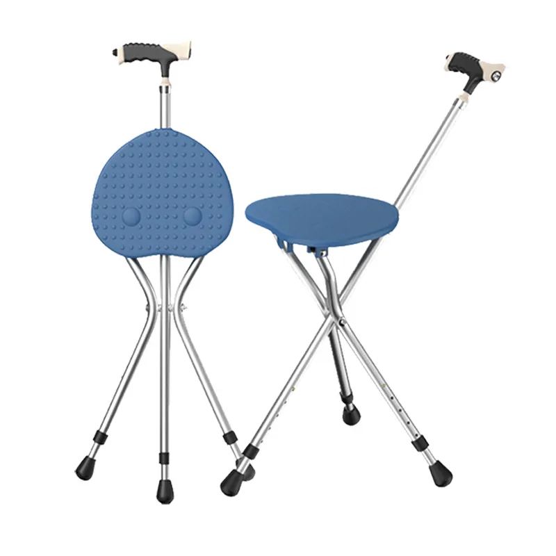 Bastón de aleación de aluminio de alta calidad con asiento, silla ajustable con muleta para ancianos con taburete, silla plegable con asa