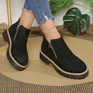<span class=keywords><strong>Botas</strong></span> de <span class=keywords><strong>Mujer</strong></span> con Punta Redonda, <span class=keywords><strong>Botas</strong></span> Cortas de Gamuza con Cremallera Lateral, Estilo Británico Retro Nuevo de Invierno <span class=keywords><strong>para</strong></span> <span class=keywords><strong>Mujer</strong></span> - Product Image 1