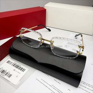 Gafas de Sol de Diseño UV400 con Montura Metálica, Estilo Carrito de Compras, con Logotipo, Corte de Diamante, Sin Montura, Modernas - Product Image 2