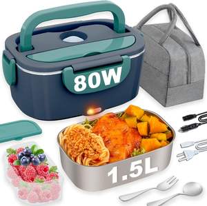 Boîtes à lunch chauffantes électriques 3 en 1 pour voiture, camion, bureau, chauffe-aliments avec fourchette, cuillère, sac isotherme - Product Image 1