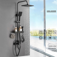 Ensemble de douche mural moderne noir en laiton avec mitigeur pluie chaud/froid pour salle de bain