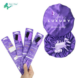 Bonnets de <span class=keywords><strong>cheveux</strong></span> réversibles en <span class=keywords><strong>satin</strong></span> de soie avec logo personnalisé et emballage individuel 3 en 1 Brosse de contrôle des bords avec emballage personnalisé - Product Image 1