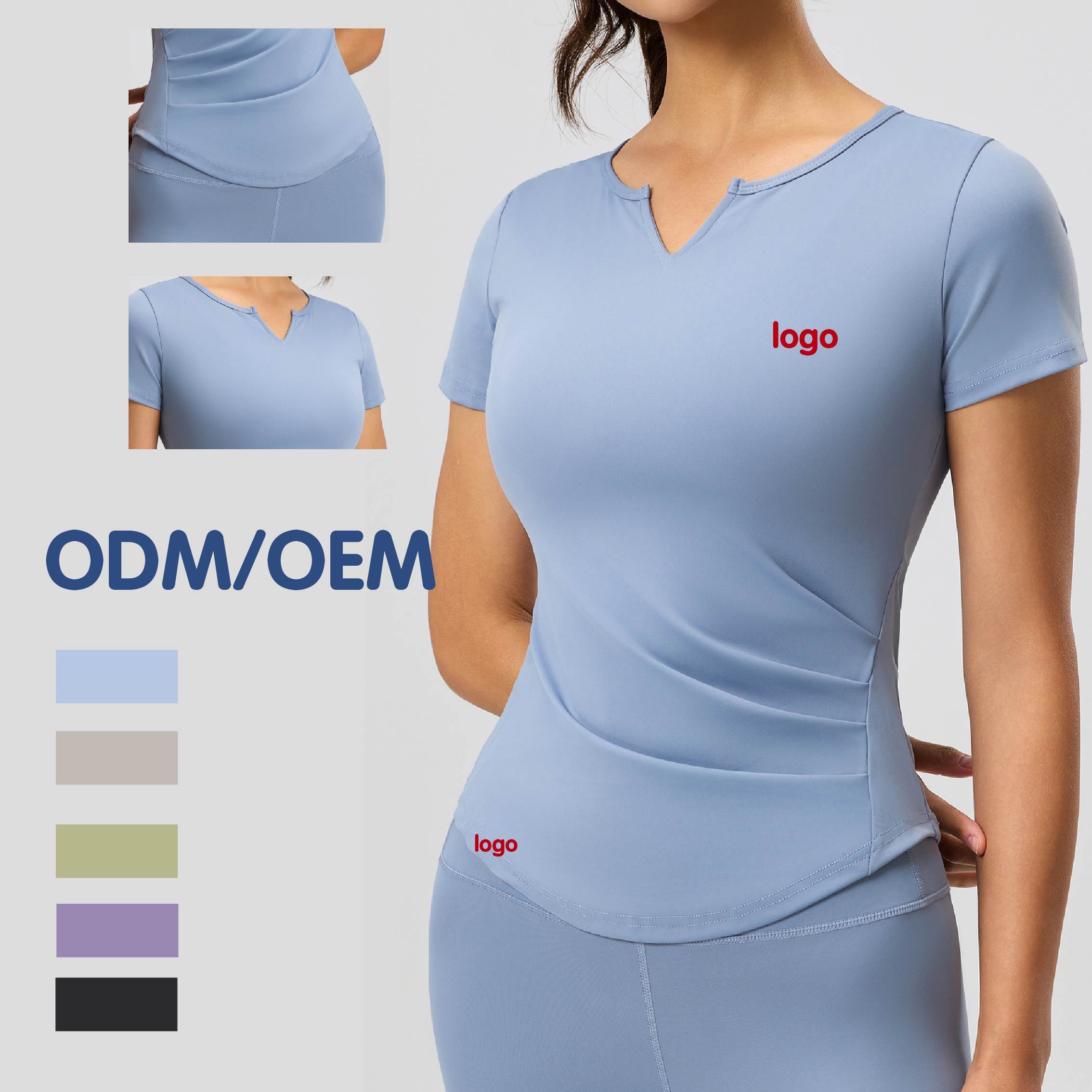 Quick Dry Yoga Short Sleeve Top Women V Neck Slim Fit Breathable for Running and Fitness Factory