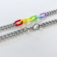 Nouveau Design Demi Acrylique Plastique Arc-en-Ciel Pride Chaînes et Demi Chaîne En Acier Inoxydable Collier Hommes