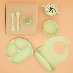<span class=keywords><strong>Kit</strong></span> de Repas pour Bébé en Silicone : Assiette à Ventouse, Bol, Bavoir, Tasse d'Apprentissage, Couverts d'Entraînement pour le Sevrage, Vaisselle pour Bambins - Product Image 6