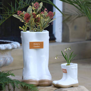 Décor porte-bonheur pour pépinière, Pot de planteur de jardin blanc brillant de Style ferme, en céramique avec marqueur personnalisé - Product Image 6