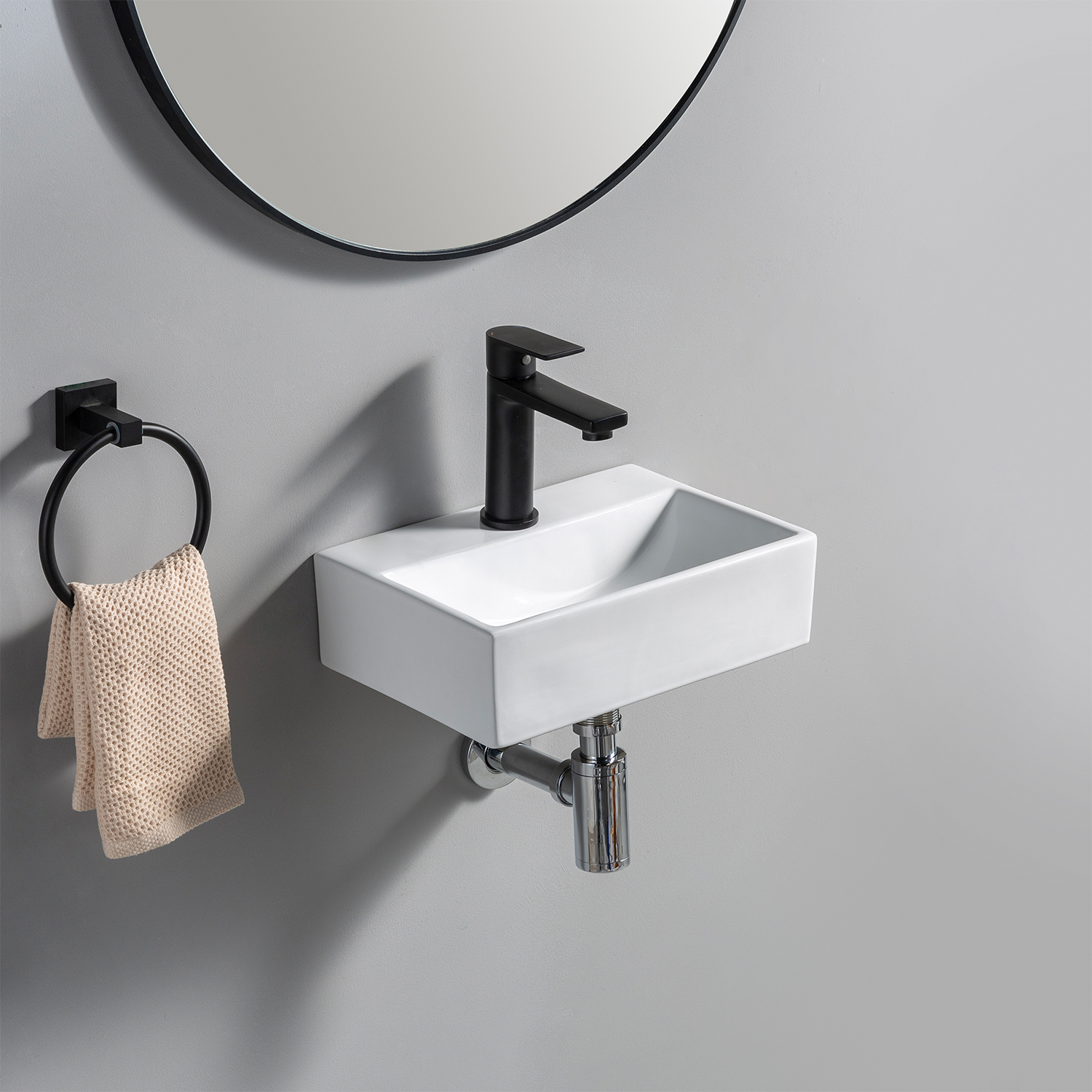 Sanitari moderno lavabo rettangolare in ceramica lavabo da bagno sospeso di piccole dimensioni