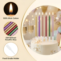 Barley Premium Metallic Slim Birthday Candles Holders 6-Pack - Bougies de gâteau longues et fines élégantes pour mariages, Nouvel An, Halloween, bars