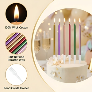 Bougies d'anniversaire fines et métalliques Barley Premium <span class=keywords><strong>avec</strong></span> supports, lot de 6, bougies de gâteau longues et élégantes pour décorations de mariage - Product Image 2