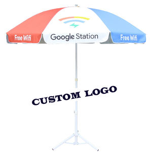 사용자 정의 로고 인쇄 대형 야외 프로모션 폴리 에스테르 썬 비치 우산 플라스틱 손잡이로 수동 제어 - Product Image 2