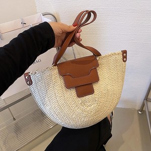 Bolso Semicircular portátil de fábrica, bolsa de mano semiredonda <span class=keywords><strong>Bali</strong></span>, de paja con cuerda de papel - Product Image 2