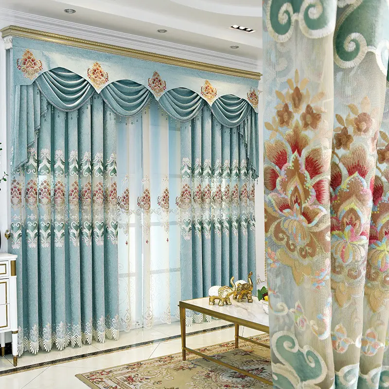 European Luxury Window Embroidered Curtains And Drapes Blackout 100%polyester Fabric Curtains For The Living Room And Bedroom