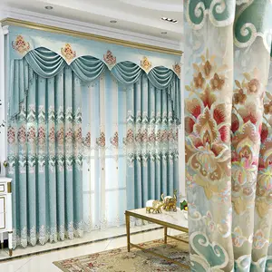 欧洲豪华窗户刺绣窗帘和窗帘遮光100% 聚酯织物窗帘用于客厅和卧室