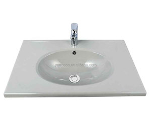 <span class=keywords><strong>Lavabo</strong></span> ovalado integrado moderno Tocador de baño Precio barato Fregadero debajo del montado Escurridor de encimera de material de piedra de vidrio - Product Image 2
