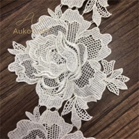 Dentelle brodée motif floral DIY de 12 cm de large pour robe de mariée, garnitures en dentelle soluble dans l'eau, tissu en polyester blanc et noir