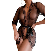 Europäische und amerikanische Frauen Schwarze Spitze Dessous sexy verführer ische reine schläfrige Kleid Set Leidenschaft Bett Tanga Set