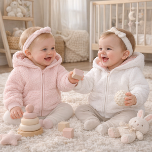 Grazioso Abbigliamento Unisex per Neonati, Traspirante, con Cappuccio e Zip, Giacca Invernale Calda in Pile per Neonati - Product Image 1