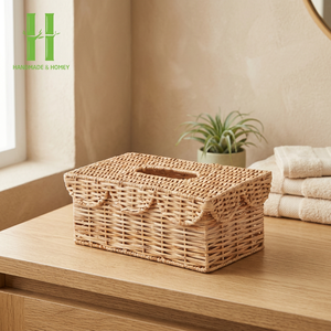 Wholesale Woven Tissue Box Holder Square Rattan Wicker <b>Cube</b> Cover for Table Bathrooms Water Hyacinth Rattan <b>Baskets</b> From Vietnam - Product Image 1