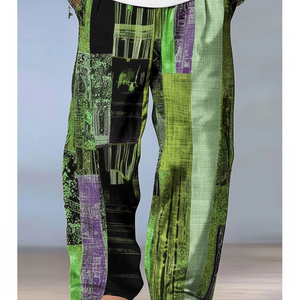 Pantalones de Hombre para Otoño, Rectos, Transpirables, Ligeros, con Botones, Elásticos, Estampado 3D, Rayas, Geometría Gráfica, Cómodos, Casuales - Product Image 1