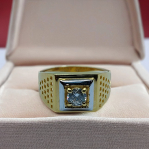 Elegant 22K Gold <b>Mens</b> <b>Ring</b> with Diamond Square Center and Cutwork Band Design Luxury Finger <b>Ring</b> for Daily Wear - Product Image 4