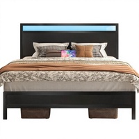 Cadre de lit de chambre à coucher Fluest Queen avec tête de lit, pied de lit, station de charge intégrée, éclairage LED, étagère de rangement, télécommande et fonction silencieuse