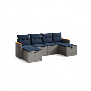 Ensemble de canapés de patio en polyrotin gris avec coussins, meubles d'extérieur durables, 6 pièces - Product Image 1