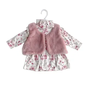 Kleine Baby Meisjes Set Top Met Lange Mouwen + Pluizig Vest + Broek 3 Delige Set Meisjes Kleding Sets