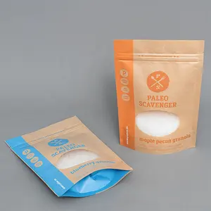 Tùy chỉnh Túi Ziplock cho thực phẩm snack kẹo hạt bolsa de papel Kraft Túi giấy Kraft với cửa sổ dây kéo bolsa standup Túi