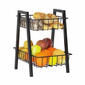 Kitchen Two Tier Fruit Basket Stand Countertop for Storage and organizer Vegetables Eggs and Bread