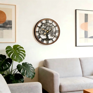 <span class=keywords><strong>Orologio</strong></span> da Parete Grande Silenzioso a Batteria con <span class=keywords><strong>Albero</strong></span> <span class=keywords><strong>della</strong></span> <span class=keywords><strong>Vita</strong></span>, in Metallo Nero, con Cornice in Legno Massello per Soggiorno e Camera da Letto - Product Image 4