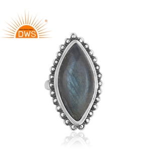 Marquise Shaped Silver Ring Natural Labradorite Gemstone Ring <b>Oxidized</b> 925 Sterling Silver Ring Jewelry Supplier - Product Image 2