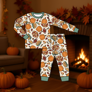 Pijamas Personalizadas de Fútbol Americano con Diseño de Pavo de Acción de Gracias para Niñas, Conjunto de Pantalones y Camiseta de Manga Larga, Algodón y Elastano, Estampado Informal, Ropa de Dormir para Otoño y Primavera - Product Image 2