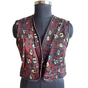 Multicolour Printed Ethnic Koti Maroon Abstract Print Sleeveless Short Eco-Friendly <b>Womens</b> <b>Waistcoat</b> Boho-Style Wrap Front - Product Image 1