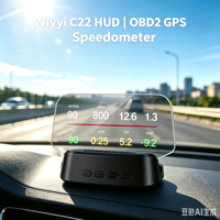 Wiiyii C2 Écran TFT LCD 5 pouces avec film réfléchissant, affichage tête haute multifonction pour voiture avec navigation GPS OBD2, compteur de vitesse et alarme de tension intégrée