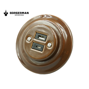 Enchufe de pared montado al ras de cerámica marrón Salida de <span class=keywords><strong>porcelana</strong></span> retro con puertos USB y cargador de energía de Estilo <span class=keywords><strong>Vintage</strong></span> tipo C - Product Image 2