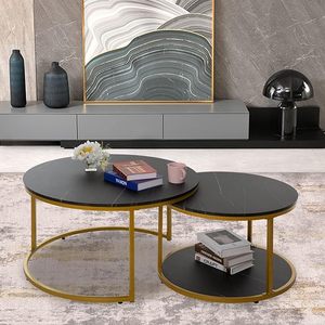 Tavolo moderno cerchio per soggiorno accento scrivania laterale con ripiano aperto in legno marmo tavolini rotondi - Product Image 6