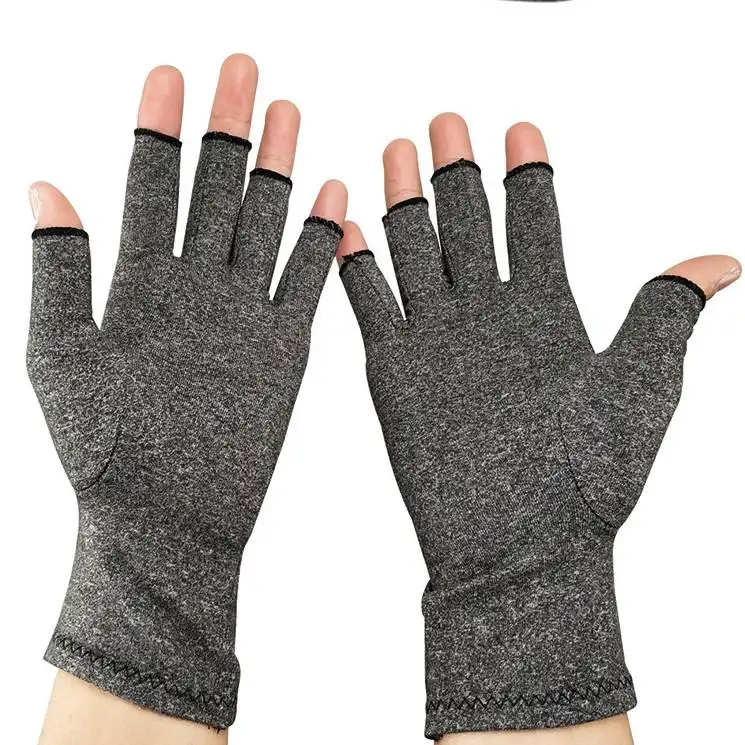 Guantes de artritis de compresión de terapia terapéutica de presión de Spandex calentado gris sin dedos para aliviar el dolor