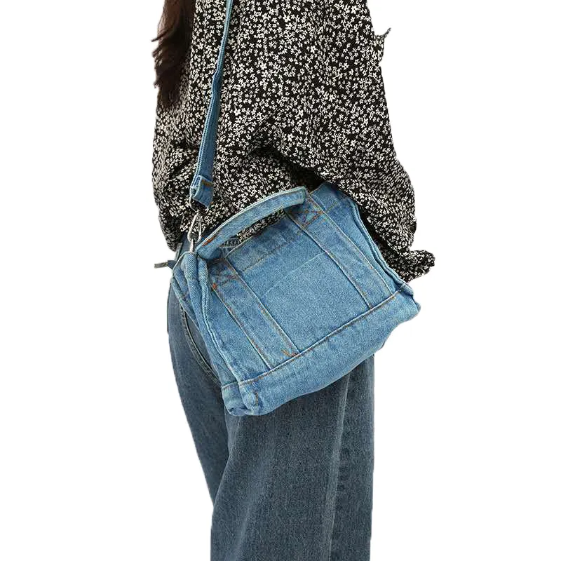 간단한 레저 한국어 스타일 학생 대학생 크로스 바디 슬링 가방 캠퍼스 가방 어깨 가방 십대 핸드백 데님 가방