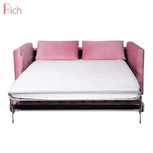 Fonksiyonel daire lüks katlanabilir uzanma kanepesi yatak pembe kumaş gizlemek bir yatak kanepe tepeli tasarım Inn katlanır uyku kanepe