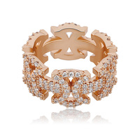 Bague Hiphop Unisexe en Argent, Or et Laiton avec Zircon, Design Chaîne Iced Out, Vente en Gros de Bijoux