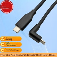 Typ-C Kupfer-Datenkabel USB3.1 16-adrig Gebogener Kopf 20G Übertragung 4K Bildschirmspiegelung PD 60W Schnellladung Volle Funktionalität