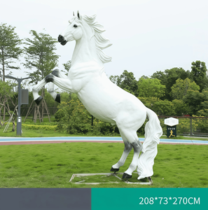 פסל דגם סוס לבן גדול מסיבי זכוכית, קישוט דשא חיצוני לבית - Product Image 5