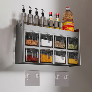 Support de rangement mural pour épices en acier inoxydable à 3 niveaux sans étagère à poinçonner avec boîte d'assaisonnement en acrylique Ensemble en métal Armoire d'organisation - Product Image 2