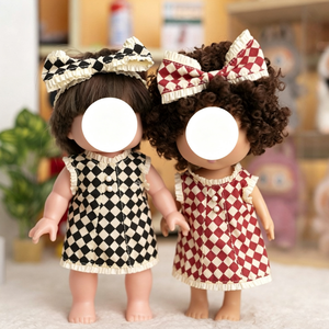 Conjunto de vestido a cuadros para muñecas de 24 cm con diadema a juego, ropa de juguete para niñas, conjunto de moda - Product Image 1