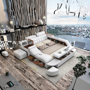 Роскошная современная кровать размера «<span class=keywords><strong>king</strong></span>-<span class=keywords><strong>size</strong></span>» с кожаным изголовьем, регулируемым матрасом, высококачественная мягкая мебель для спальни, гарантия 1 год, HY-009 - Product Image 3